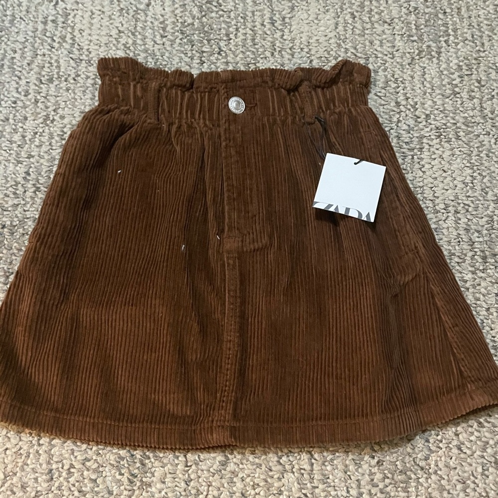 brown zara textured skirt